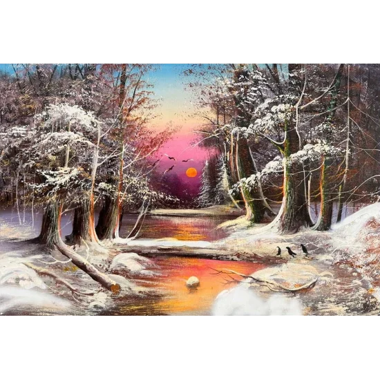 Kışın Büyülü Yansımaları Yağlı Boya Tablosu