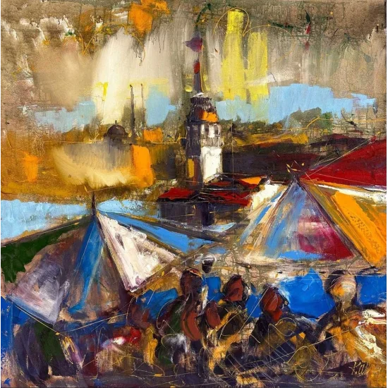 Kız Kulesi Aşkın Sembolü Yağlı Boya Tablosu