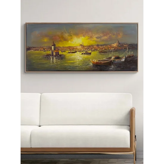 Kız Kulesi Liman Hatırası Yağlı Boya Tablosu