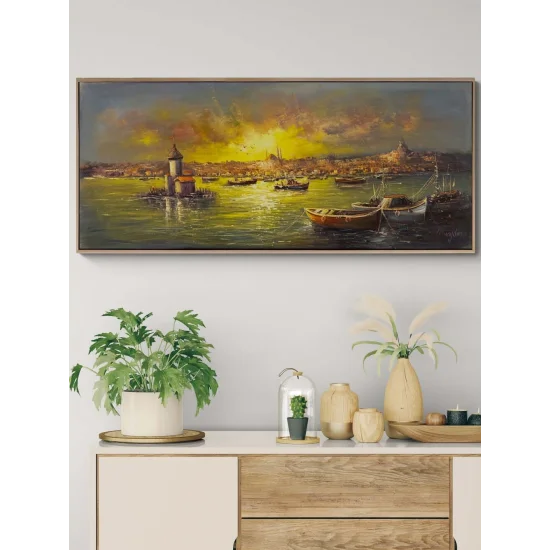 Kız Kulesi Liman Hatırası Yağlı Boya Tablosu