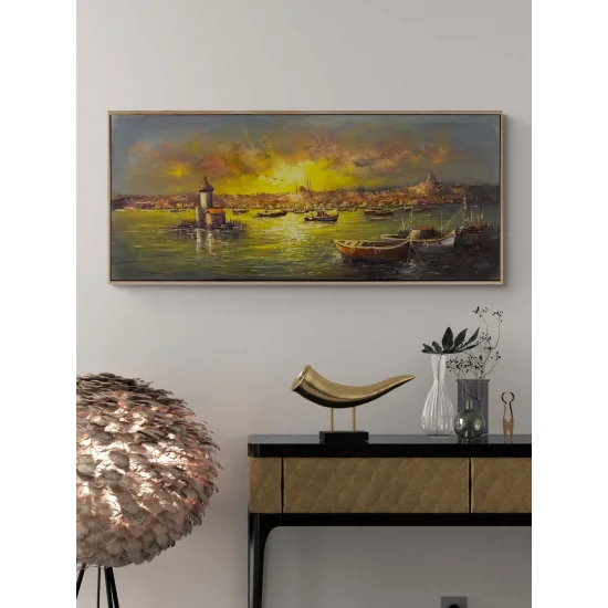 Kız Kulesi Liman Hatırası Yağlı Boya Tablosu