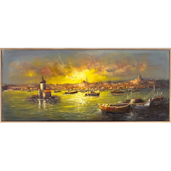 Kız Kulesi Liman Hatırası Yağlı Boya Tablosu