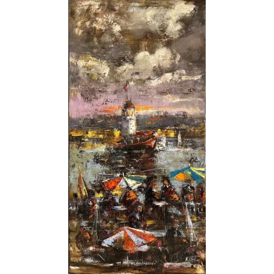 Kız Kulesinin Gölgesinde Yağlı Boya Tablosu