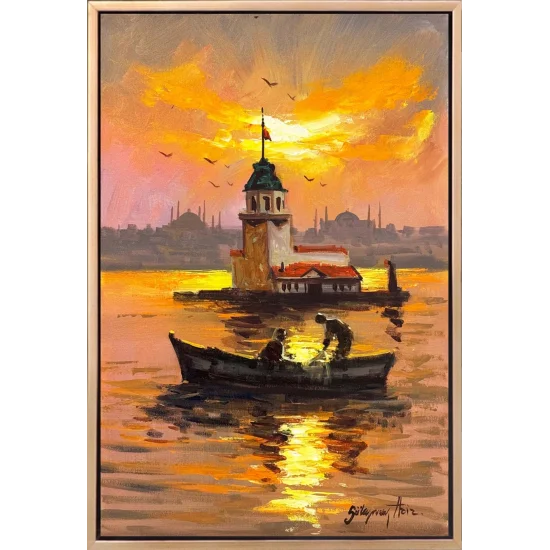 Kız Kulesi Turuncusu Yağlı Boya Tablosu