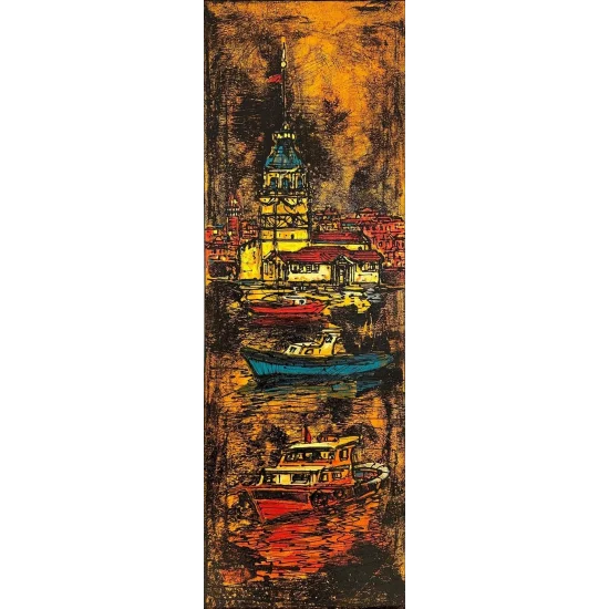 Maidens Tower and Sailor Boats Oil Painting