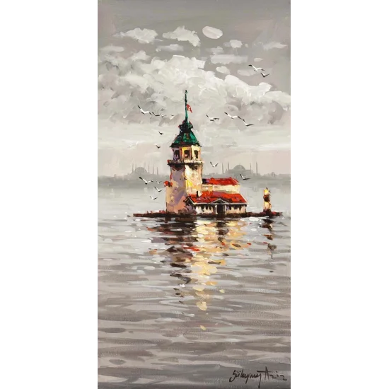 Kız Kulesinde Akşam Yağlı Boya Tablosu