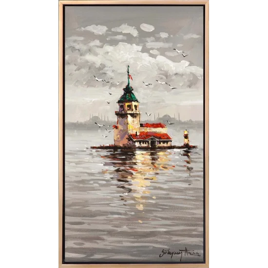 Kız Kulesinde Akşam Yağlı Boya Tablosu