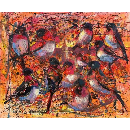 Kız Kulesinde Kanatlar Yağlı Boya Tablosu