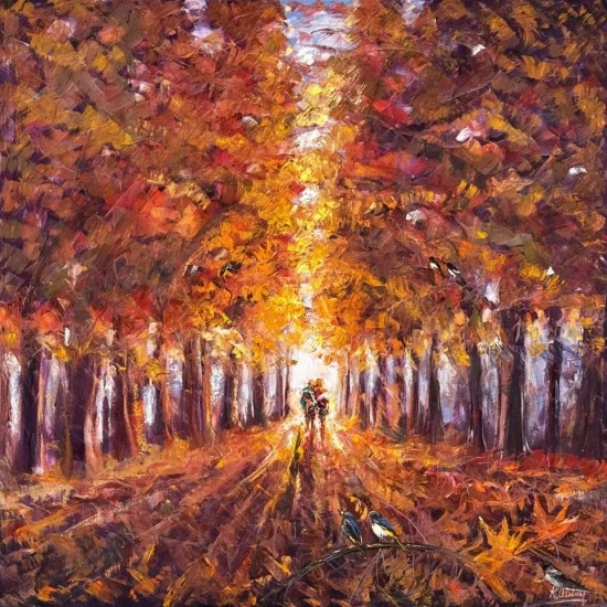 Kızıl Ağaçların Altında Yağlı Boya Tablosu