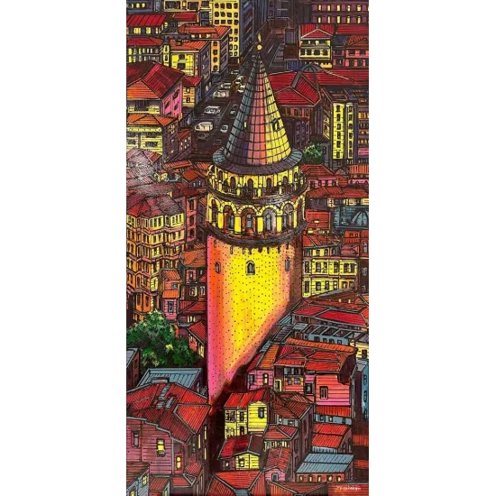 Red Galata Street Oil Painting
