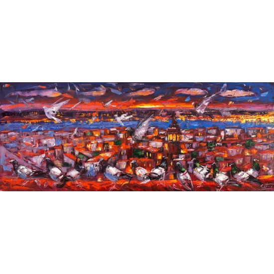 Kızıl Saatte İstanbul Yağlı Boya Tablosu