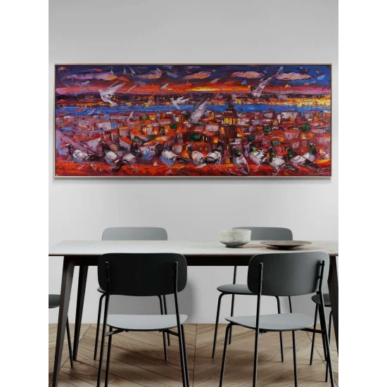 Kızıl Saatte İstanbul Yağlı Boya Tablosu