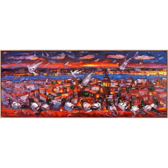 Kızıl Saatte İstanbul Yağlı Boya Tablosu