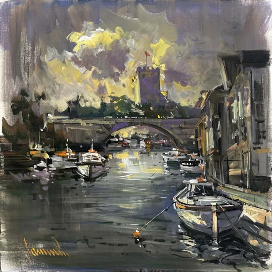 Sunset Beneath the Bridge Oil Painting