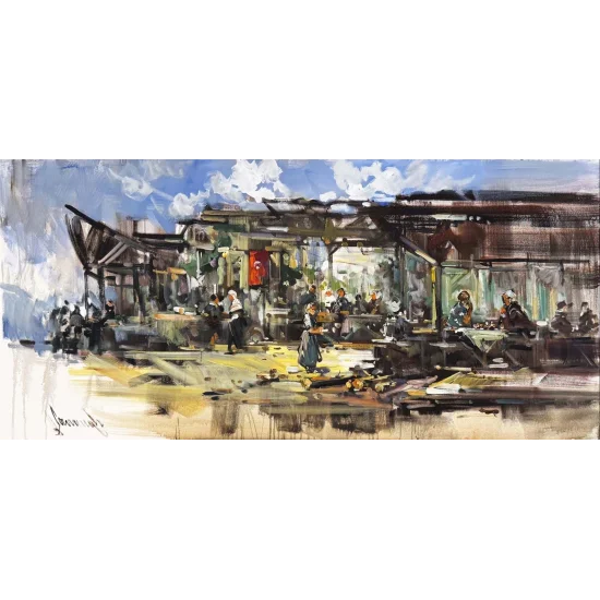 Köy Kahvesinde Yağlı Boya Tablosu