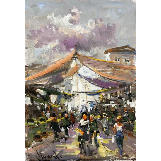 Village Bazaar Oil Painting