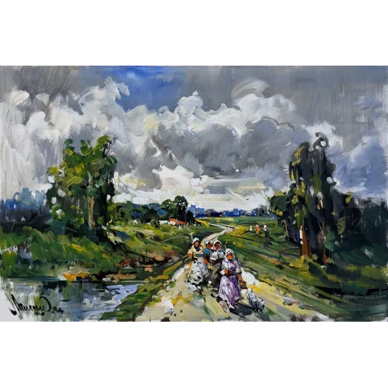 Köyde Akşamüstü Yağlı Boya Tablosu