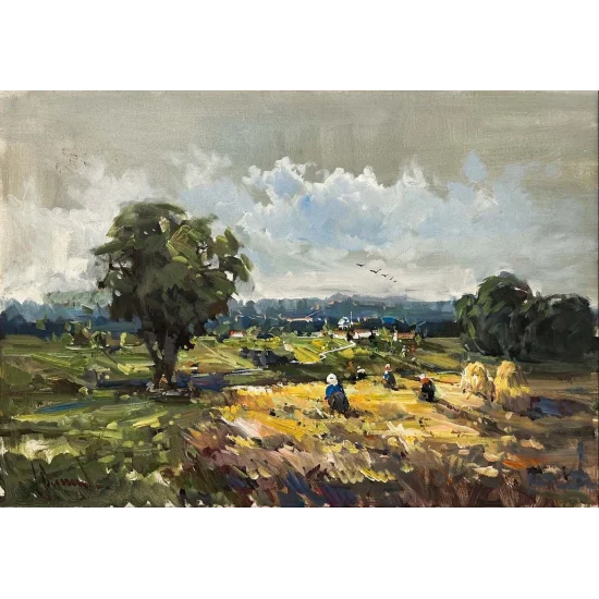 Harvest Time in the Village Oil Painting