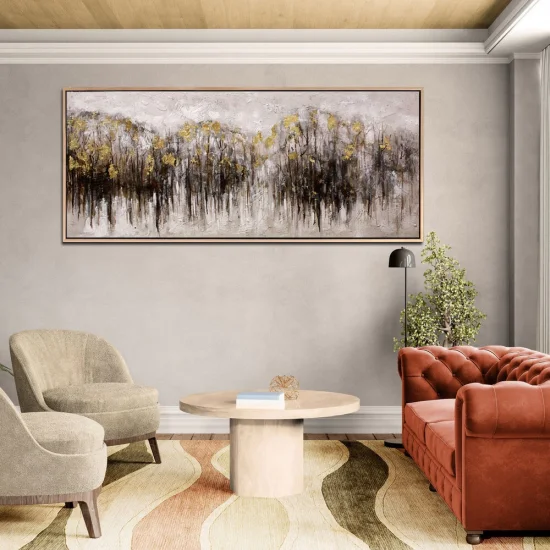 Krem ve Kahve Çizgiler Siparişe Özel Soyut Yağlı Boya Tablo