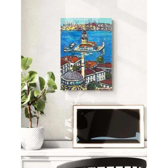 Kuş Bakışı Kız Kulesi Yağlı Boya Tablosu