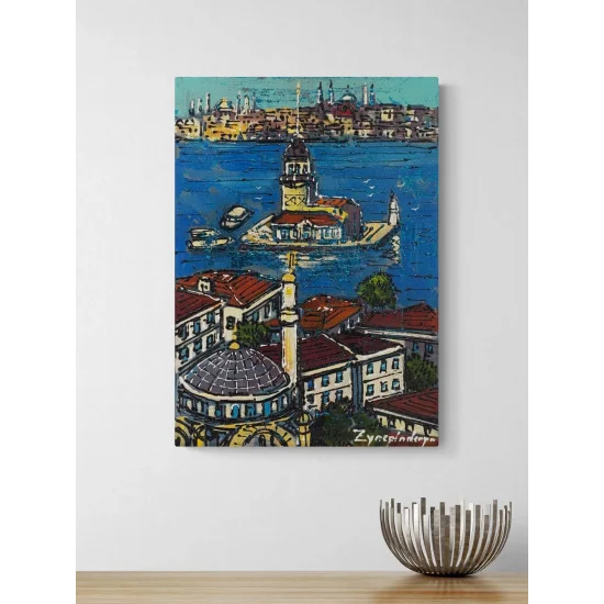 Kuş Bakışı Kız Kulesi Yağlı Boya Tablosu