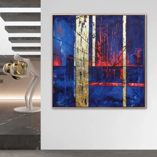 Lacivert ve Altın Siparişe Özel Soyut Yağlı Boya Tablo