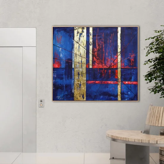 Lacivert ve Altın Siparişe Özel Soyut Yağlı Boya Tablo