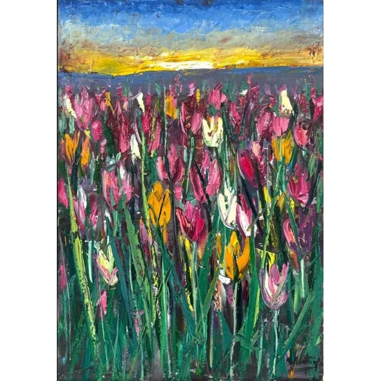 Morning in the Tulip Garden Oil Painting