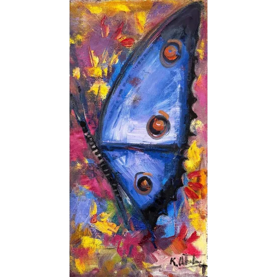 Mavi Bir Kelebek Yağlı Boya Tablosu