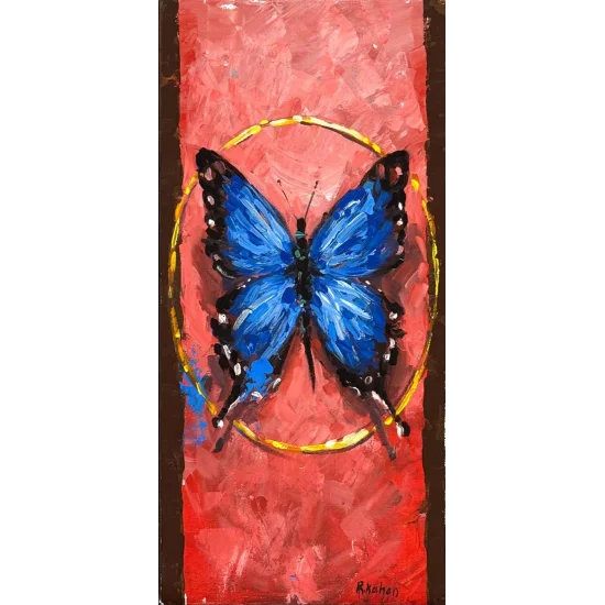 Mavi Kelebek Bekleyişi Yağlı Boya Tablosu