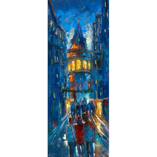 Mavi Rüyaların Sokağı Yağlı Boya Tablosu