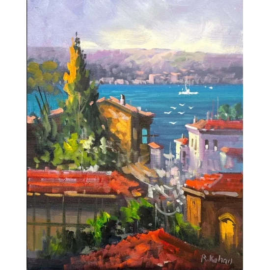 Mavi Şehrin Sırrı Yağlı Boya Tablosu