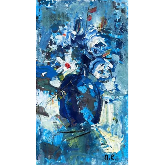 Blue Vase Flowers Oil Painting