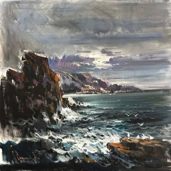 At the Edge of Blue Oil Painting