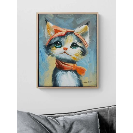 Minnoş Kedi Yağlı Boya Tablosu