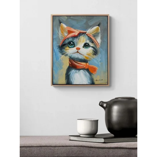 Minnoş Kedi Yağlı Boya Tablosu