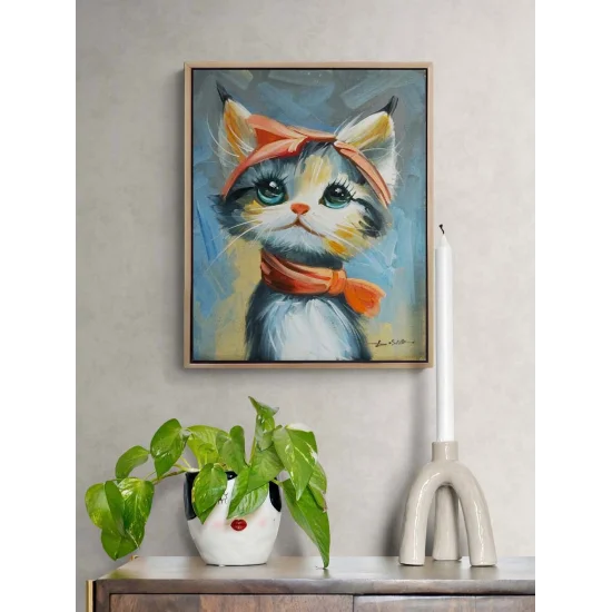 Minnoş Kedi Yağlı Boya Tablosu