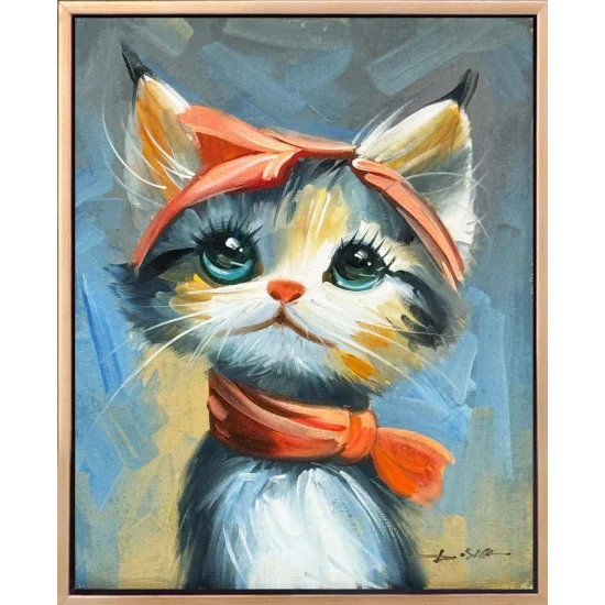 Minnoş Kedi Yağlı Boya Tablosu