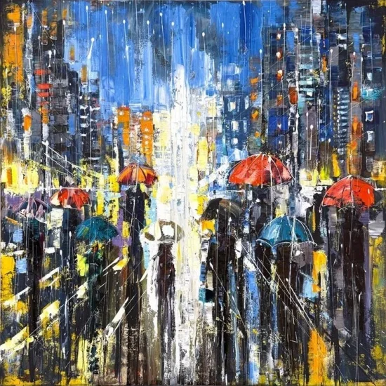 Modern Şehir Kalabalığı Yağlı Boya Tablosu
