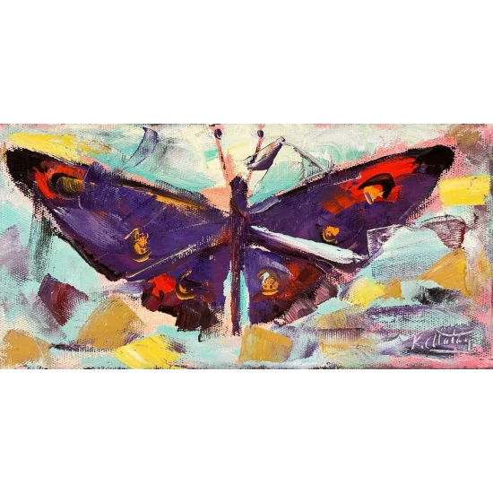 Mor Kelebek Kanatları Yağlı Boya Tablosu