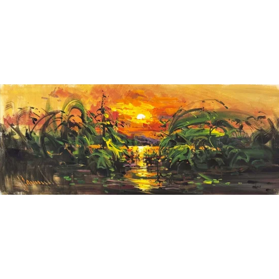 Nehir ve Işık Yağlı Boya Tablosu