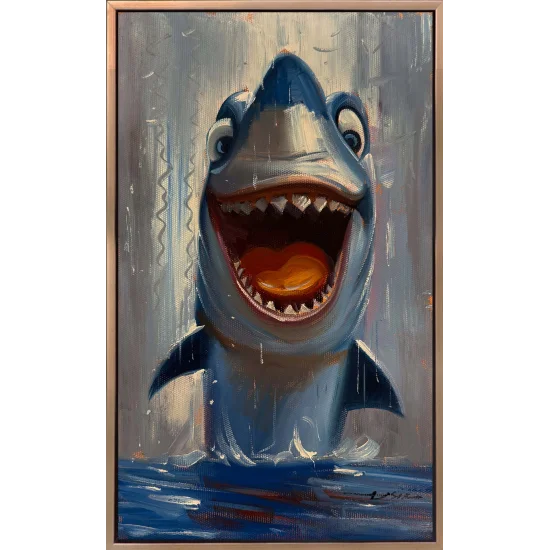 Neşeli Köpek Balığı Yağlı Boya Tablosu