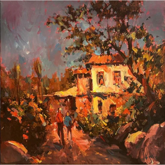 Nostalji Kokan Eski Köy Evleri Yağlı Boya Tablosu