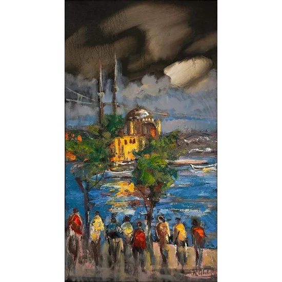 Crowds in Ortaköy Oil Painting