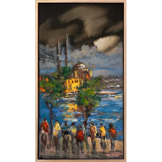 Crowds in Ortaköy Oil Painting