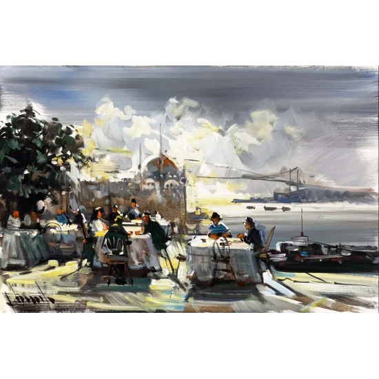 Ortaköyde Sohbet Vakti Yağlı Boya Tablosu