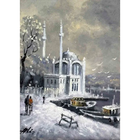 Ortaköy’de Kar Sessizliği Yağlı Boya Tablosu