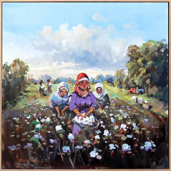 Women Picking Cotton Oil Painting