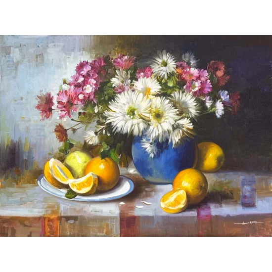 Papatyalar ve Portakal Kokusu Yağlı Boya Tablosu