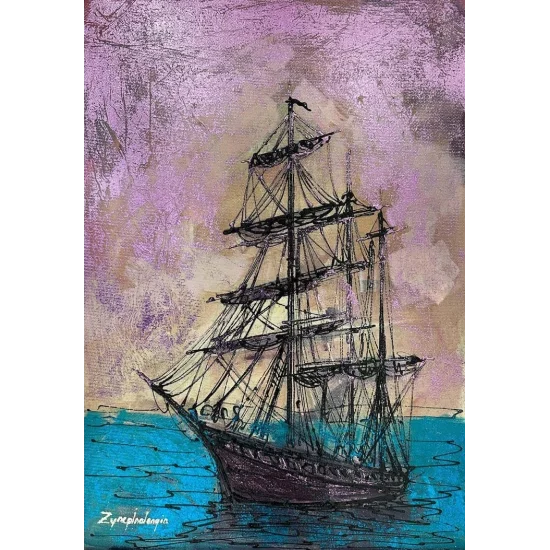 The Shining Sea and Ship Oil Painting